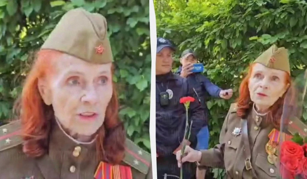 Пенсіонерка у Києві вдяглась у радянську форму та прийшла до парку 