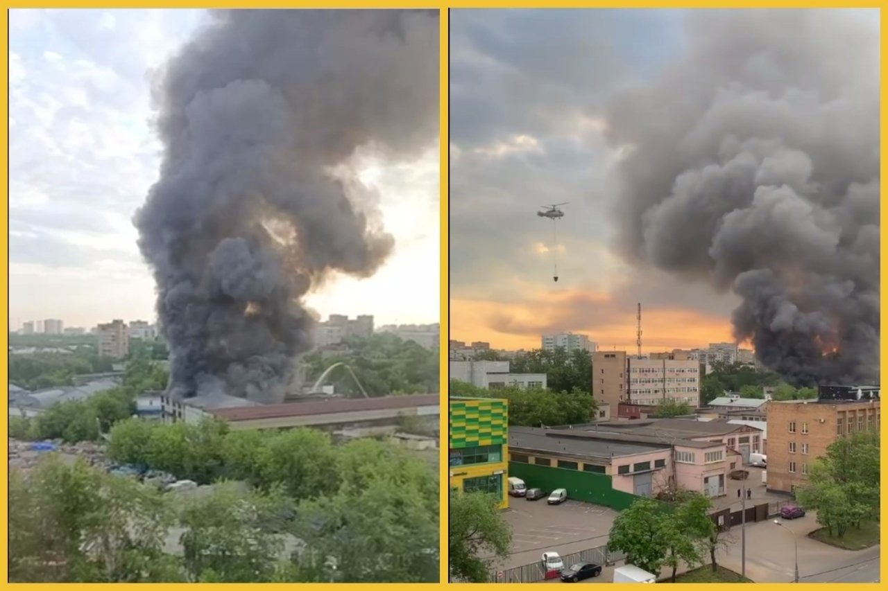 У Москві потужна пожежа: звалилася покрівля, гасять з вертольотів