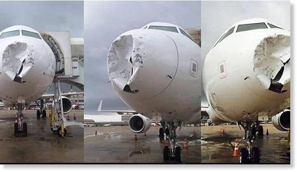 Аномальный град серьезно повредил Airbus A320: фото ➤ Prozoro.net.ua