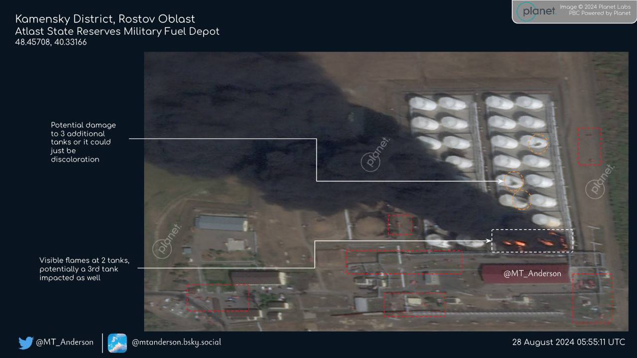 Атака на нафтобазу у Ростовській області: з’явилися нові супутникові знімки  
