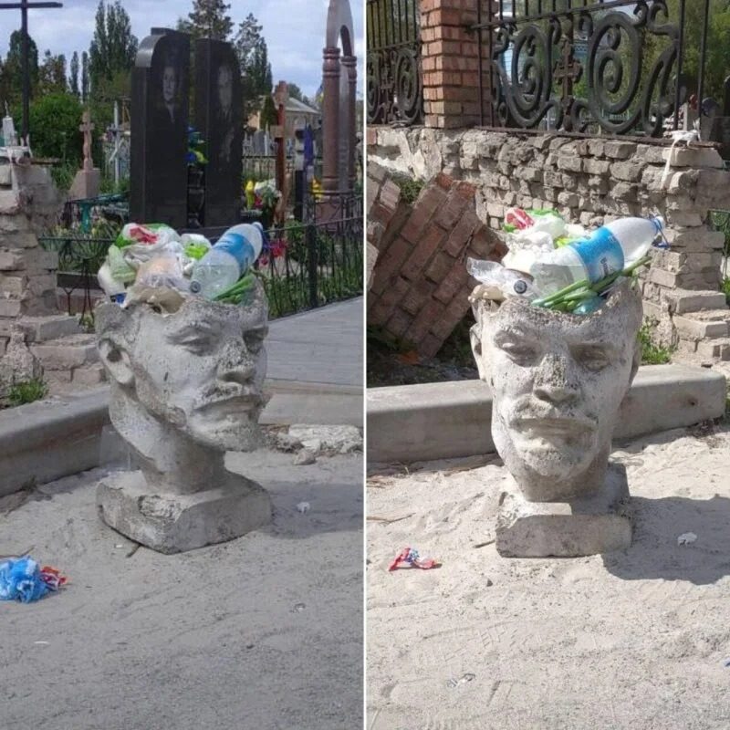 У Павлограді голову Леніна використовують як сміттєвий бак: фото