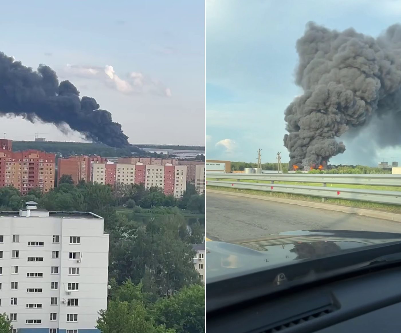 Мощный пожар в подмосковном Пушкино попал на видео