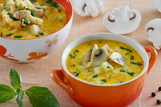 Ароматный суп с копченой курицей и плавленым сыром