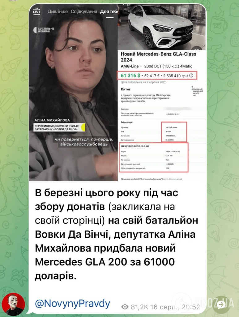 Наречена "Да Вінчі" Аліна Михайлова йде в суд через Mercedes: у чому її звинуватили