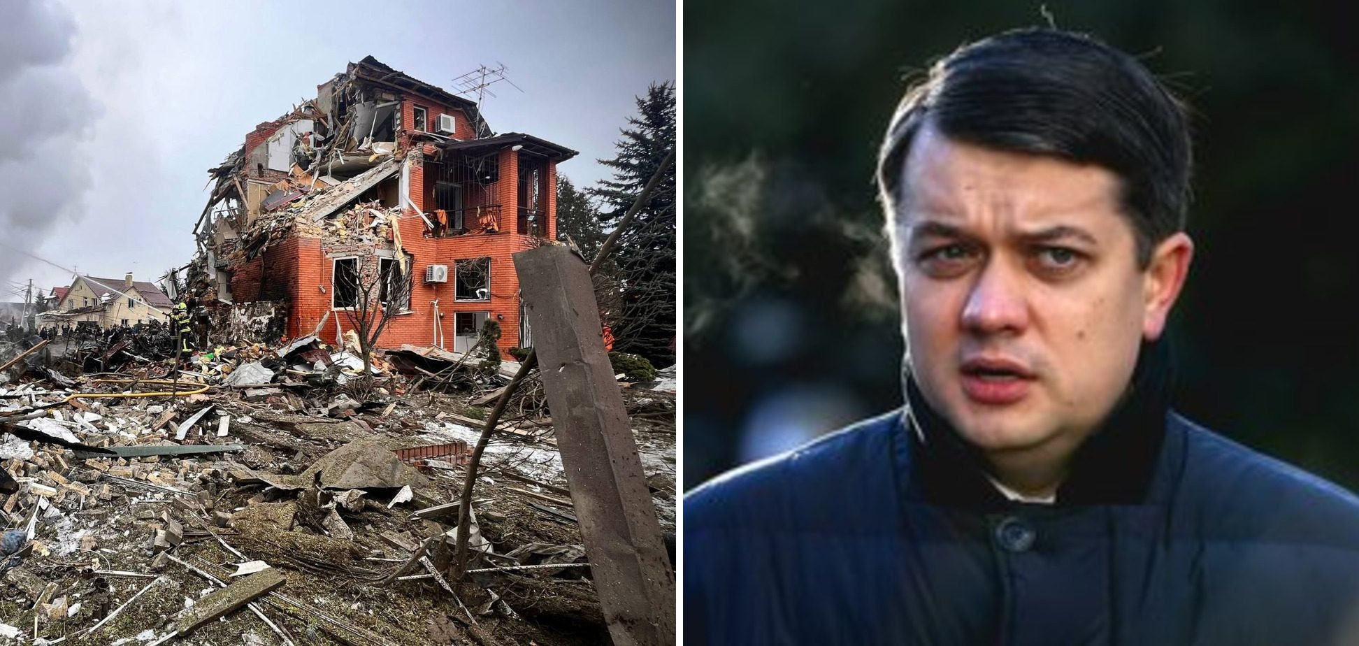 Під час нічної атаки на Київщину пошкоджено будинок нардепа Разумкова (фото, відео)