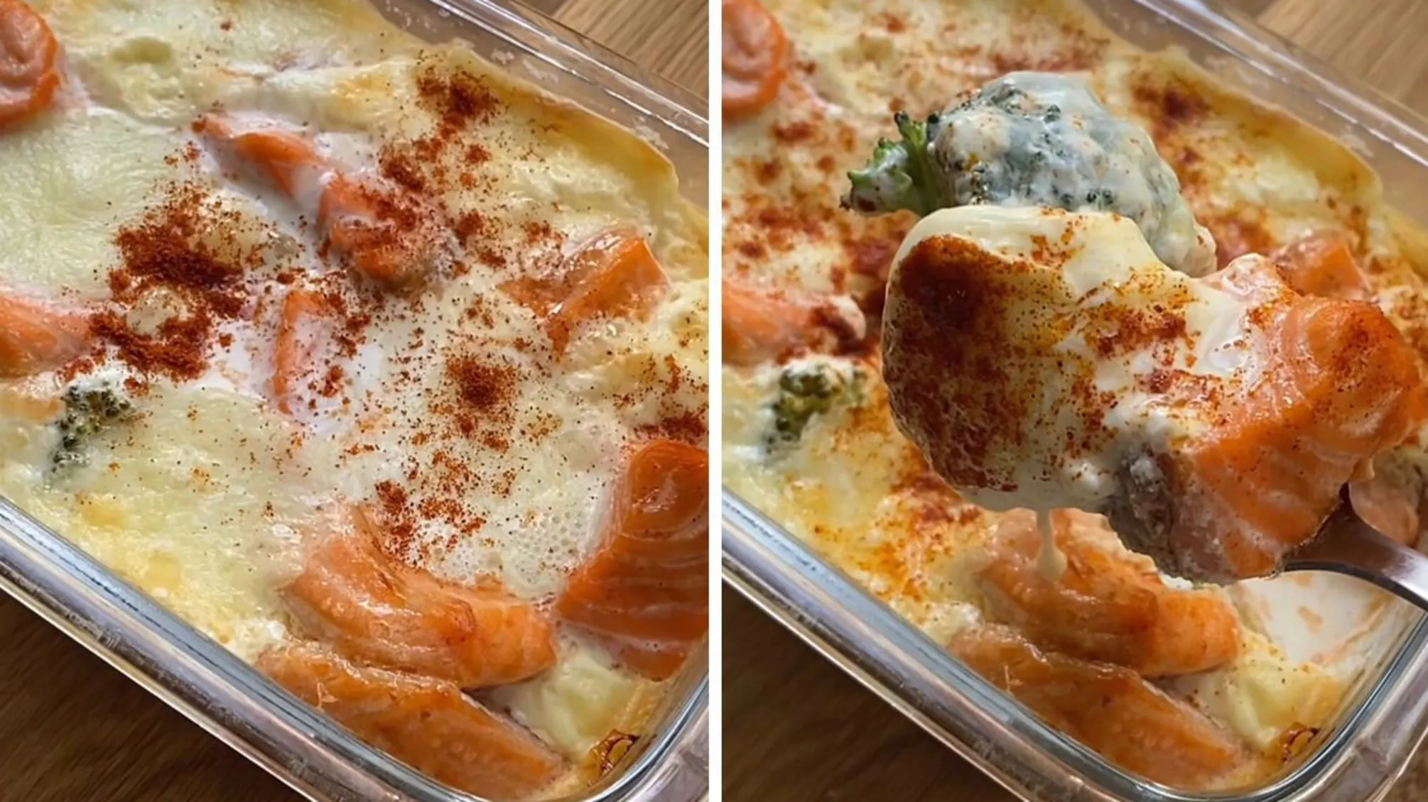 Запеканка с красной рыбой и брокколи