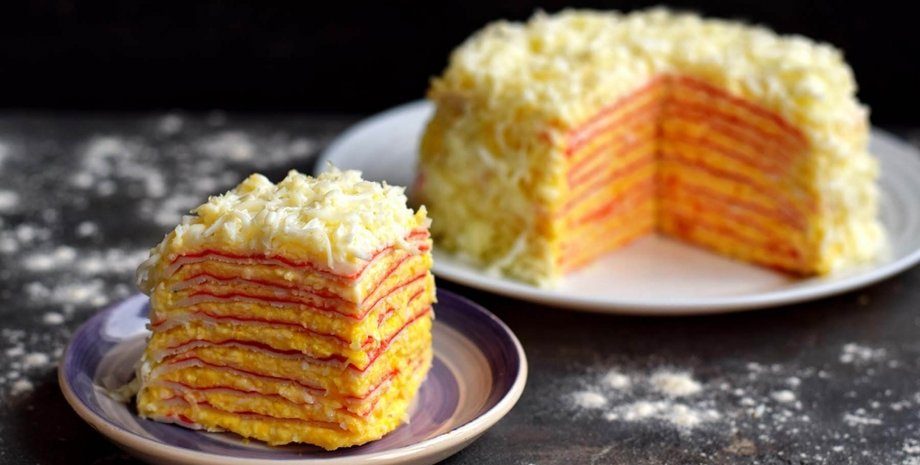 Вафельний торт із крабовими паличками