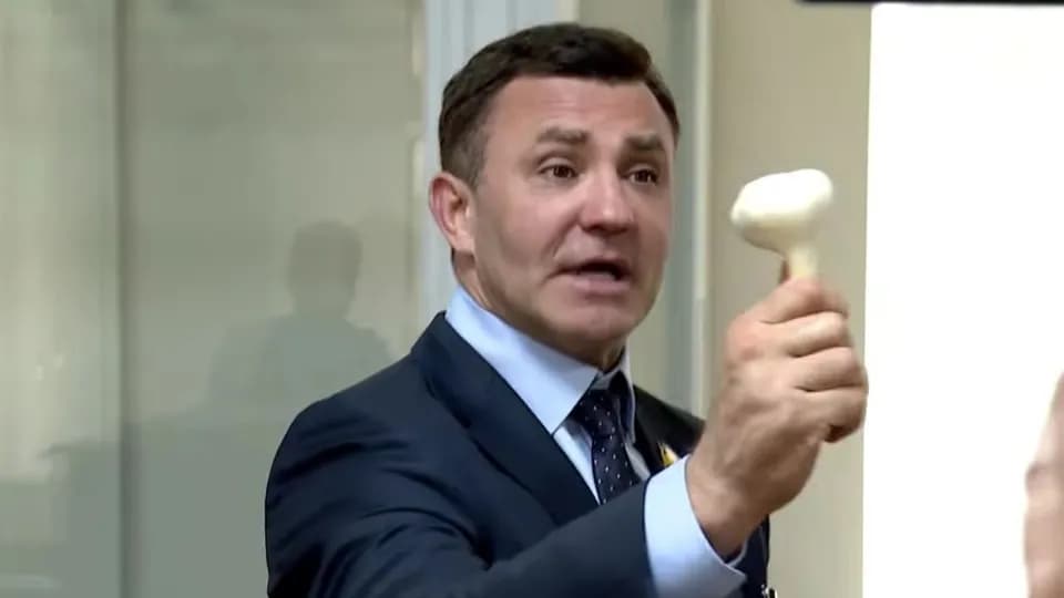 Тищенко пришел в суд с чесноком, салом и книгой Платона ➤ Prozoro.net.ua